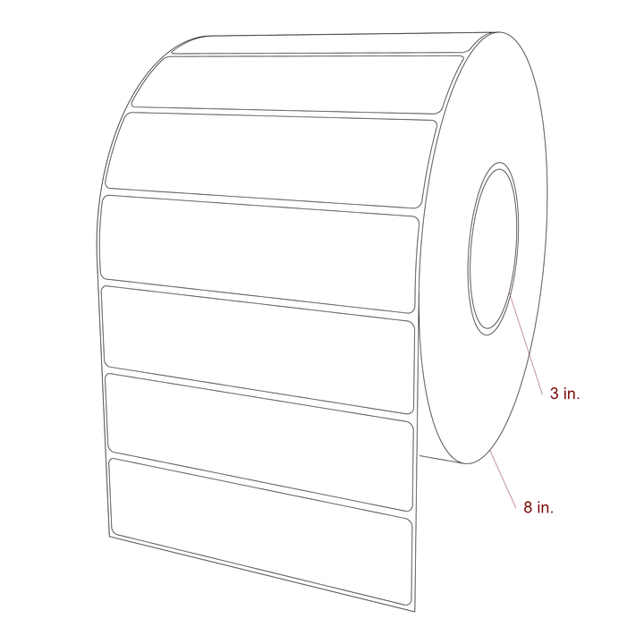 6 Inch x 1.5 Inch Rectangle Inkjet Label Roll - 3 Inch Core - 8 Inch Roll OD - 3D Perspective