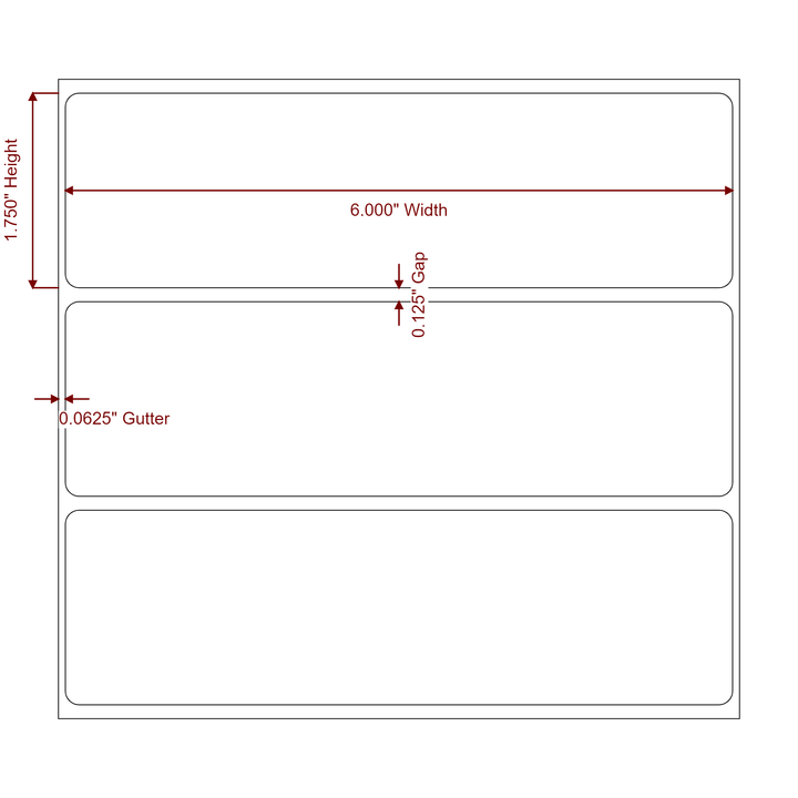 6 Inch x 1.75 Inch Rectangle Inkjet Label Roll - 2D Drawing