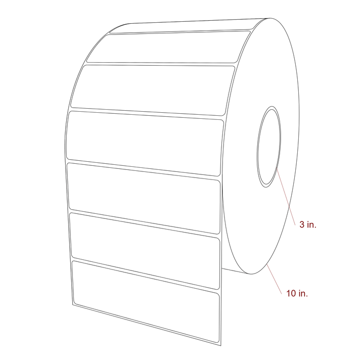6 Inch x 1.75 Inch Rectangle Inkjet Label Roll - 3 Inch Core - 10 Inch Roll OD - 3D Perspective