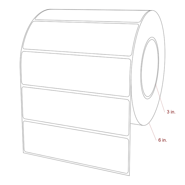 6 Inch x 1.75 Inch Rectangle Inkjet Label Roll - 3 Inch Core - 6 Inch Roll OD - 3D Perspective