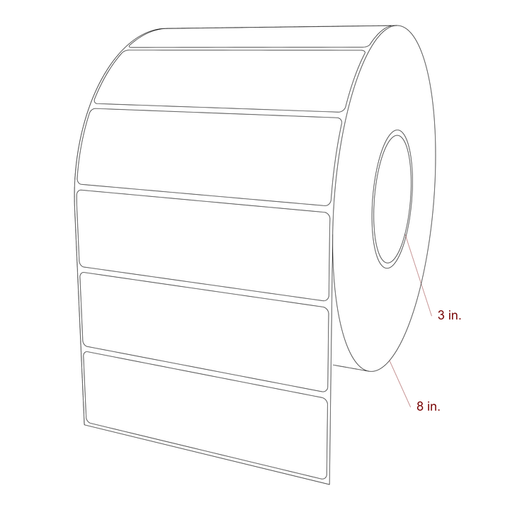 6 Inch x 1.75 Inch Rectangle Inkjet Label Roll - 3 Inch Core - 8 Inch Roll OD - 3D Perspective