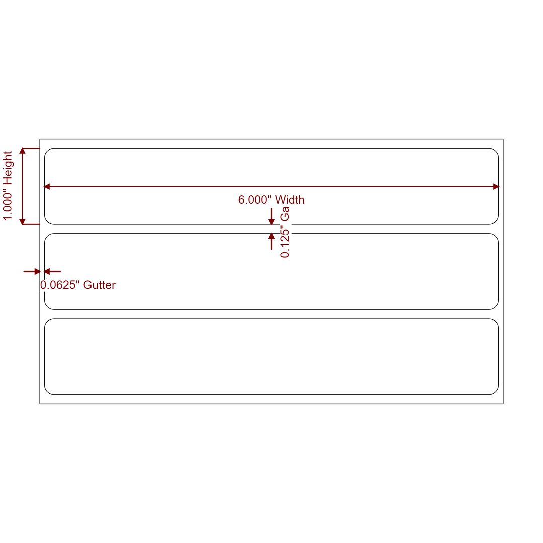 6 Inch x 1 Inch Rectangle Inkjet Label Roll - 2D Drawing