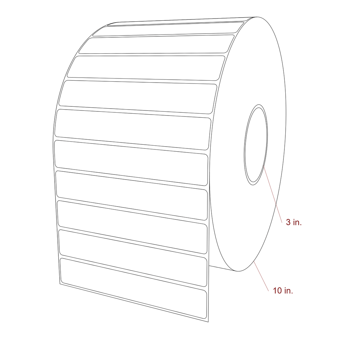 6 Inch x 1 Inch Rectangle Inkjet Label Roll - 3 Inch Core - 10 Inch Roll OD - 3D Perspective