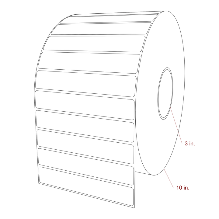 6 Inch x 1 Inch Rectangle Inkjet Label Roll - 3 Inch Core - 10 Inch Roll OD - 3D Perspective