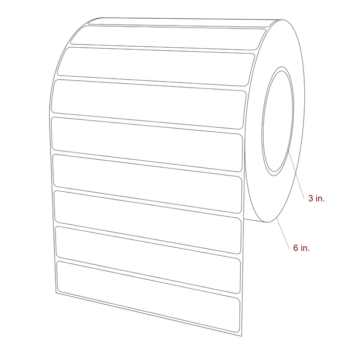 6 Inch x 1 Inch Rectangle Inkjet Label Roll - 3 Inch Core - 6 Inch Roll OD - 3D Perspective