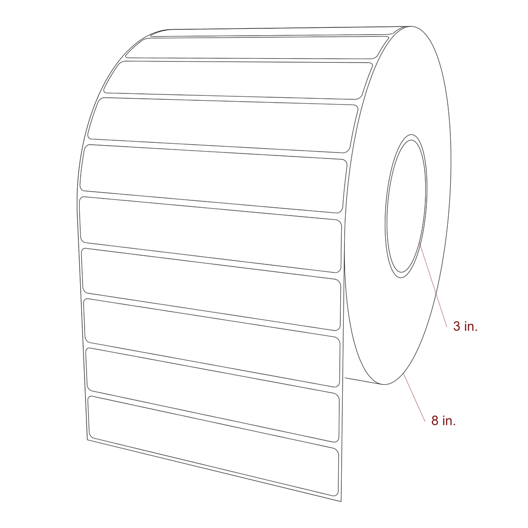 6 Inch x 1 Inch Rectangle Inkjet Label Roll - 3 Inch Core - 8 Inch Roll OD - 3D Perspective