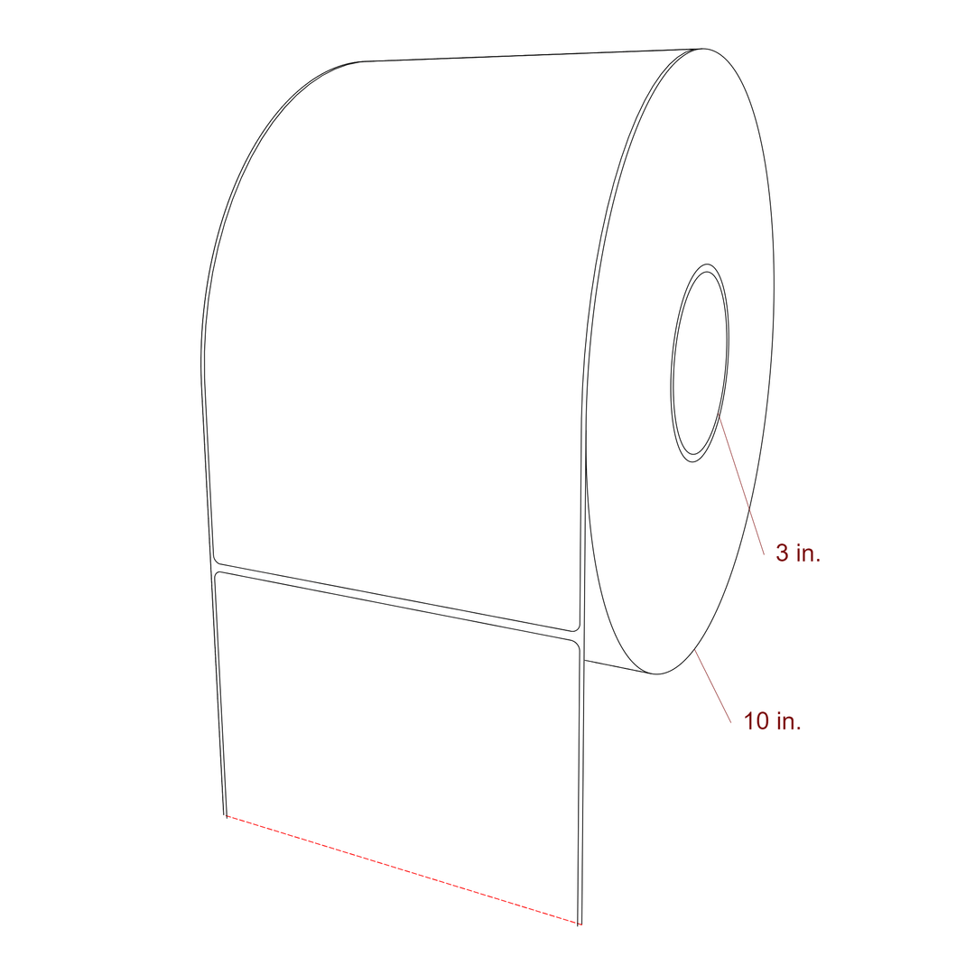 6 Inch x 10 Inch Rectangle Inkjet Label Roll - 3 Inch Core - 10 Inch Roll OD - 3D Perspective