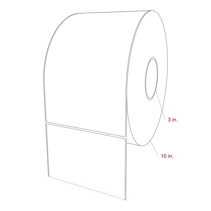 6 Inch x 10 Inch Rectangle Inkjet Label Roll - 3 Inch Core - 10 Inch Roll OD - 3D Perspective
