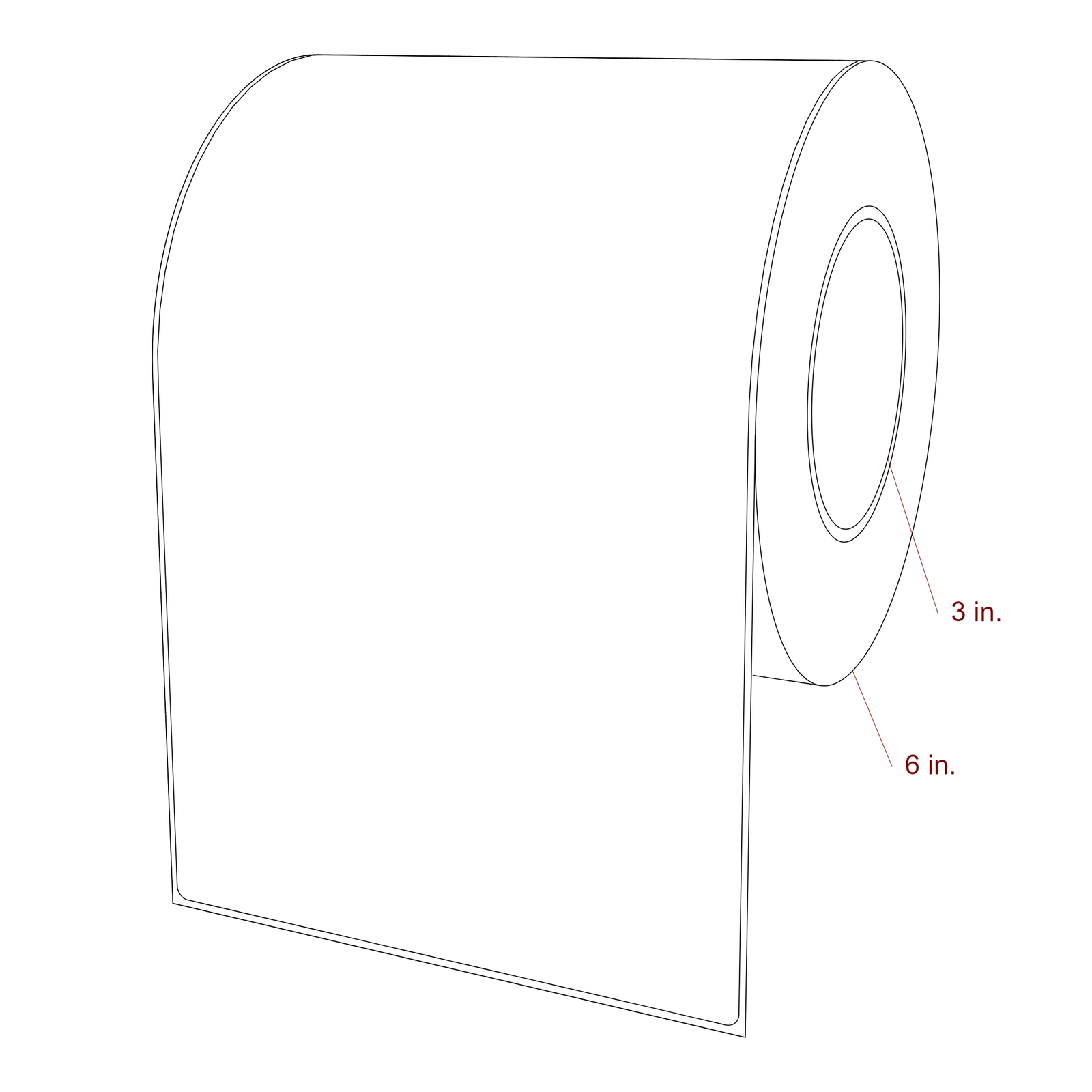 6 Inch x 10 Inch Rectangle Inkjet Label Roll - 3 Inch Core - 6 Inch Roll OD - 3D Perspective