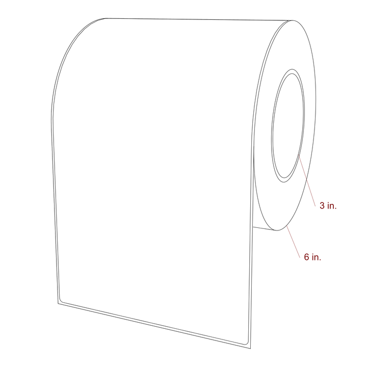 6 Inch x 10 Inch Rectangle Inkjet Label Roll - 3 Inch Core - 6 Inch Roll OD - 3D Perspective