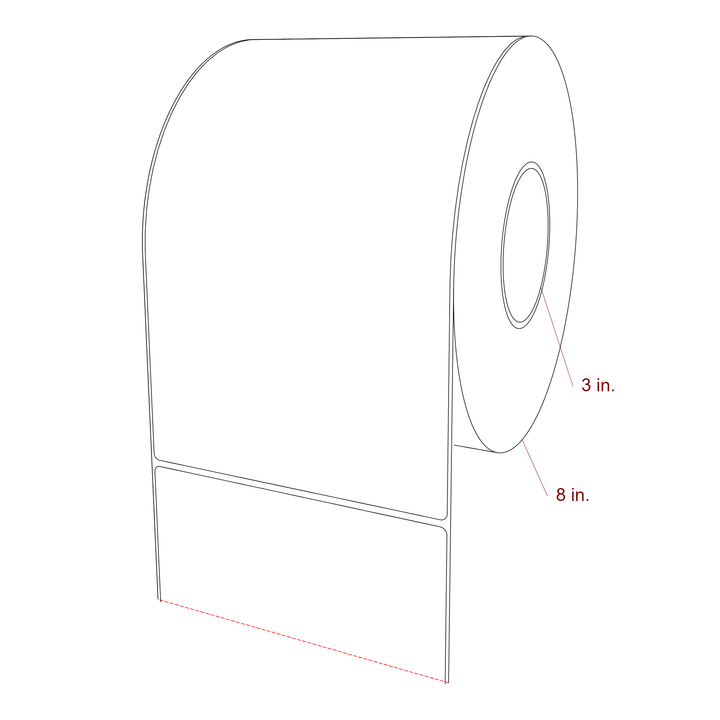 6 Inch x 10 Inch Rectangle Inkjet Label Roll - 3 Inch Core - 8 Inch Roll OD - 3D Perspective