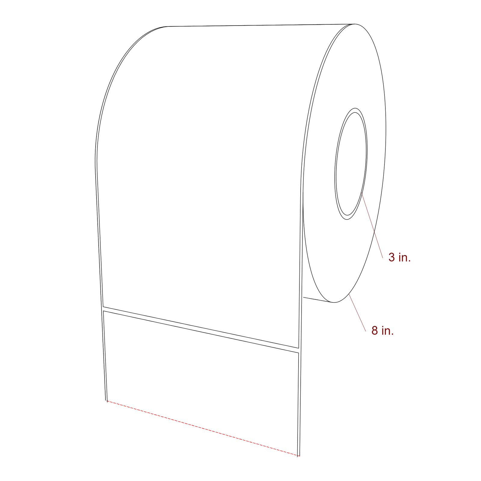 6 Inch x 10 Inch Rectangle Inkjet Label Roll - 3 Inch Core - 8 Inch Roll OD - 3D Perspective