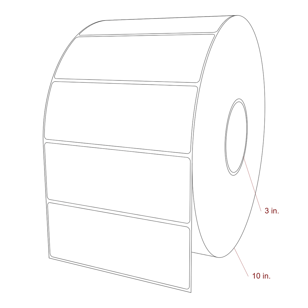 6 Inch x 2.25 Inch Rectangle Inkjet Label Roll - 3 Inch Core - 10 Inch Roll OD - 3D Perspective