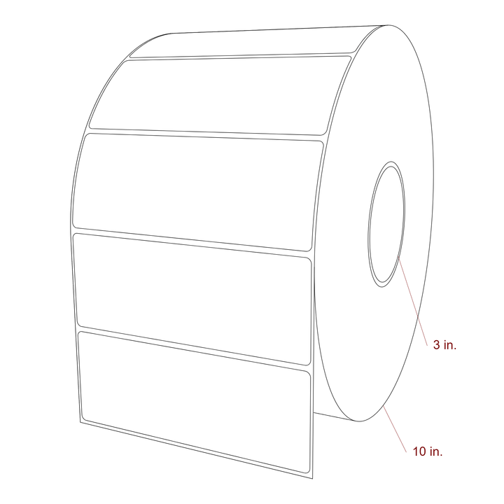 6 Inch x 2.25 Inch Rectangle Inkjet Label Roll - 3 Inch Core - 10 Inch Roll OD - 3D Perspective