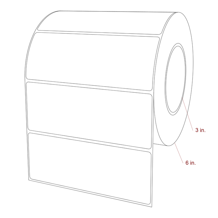 6 Inch x 2.25 Inch Rectangle Inkjet Label Roll - 3 Inch Core - 6 Inch Roll OD - 3D Perspective