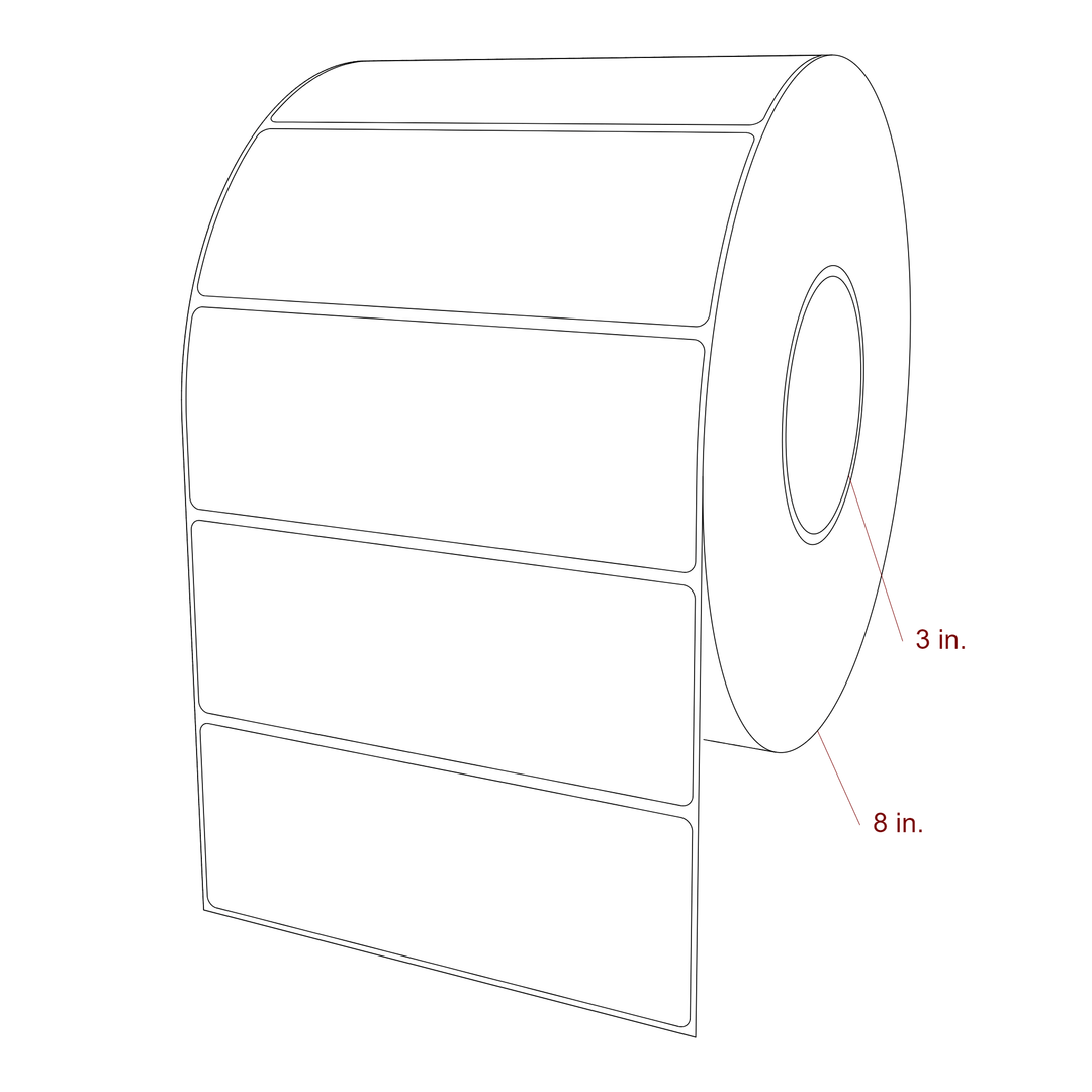 6 Inch x 2.25 Inch Rectangle Inkjet Label Roll - 3 Inch Core - 8 Inch Roll OD - 3D Perspective