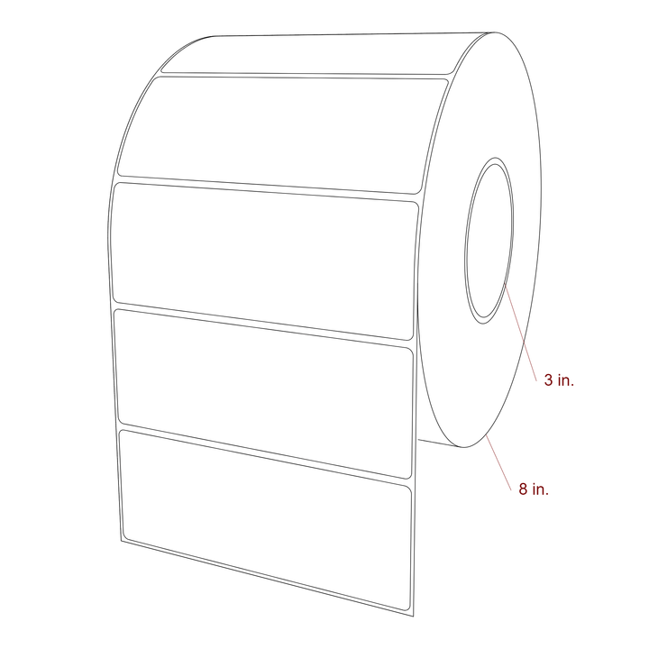 6 Inch x 2.25 Inch Rectangle Inkjet Label Roll - 3 Inch Core - 8 Inch Roll OD - 3D Perspective
