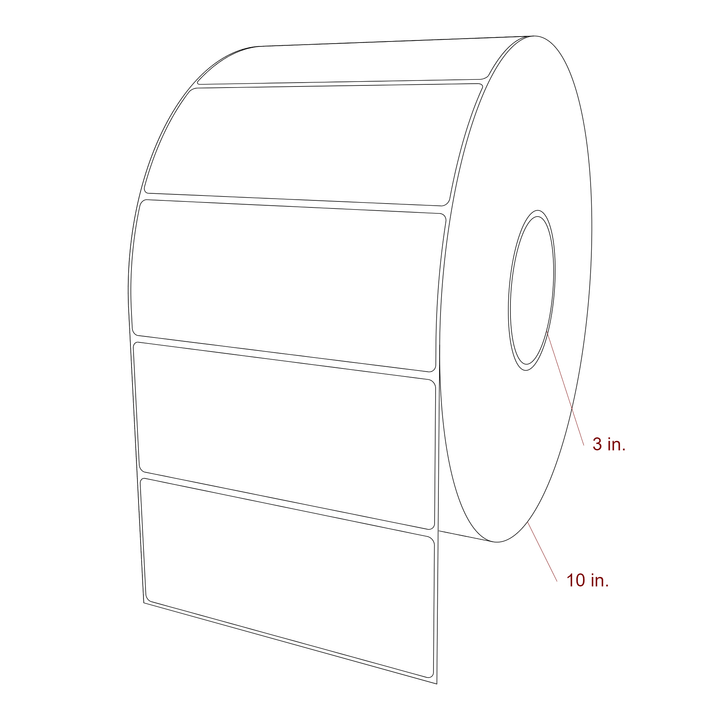 6 Inch x 2.5 Inch Rectangle Inkjet Label Roll - 3 Inch Core - 10 Inch Roll OD - 3D Perspective