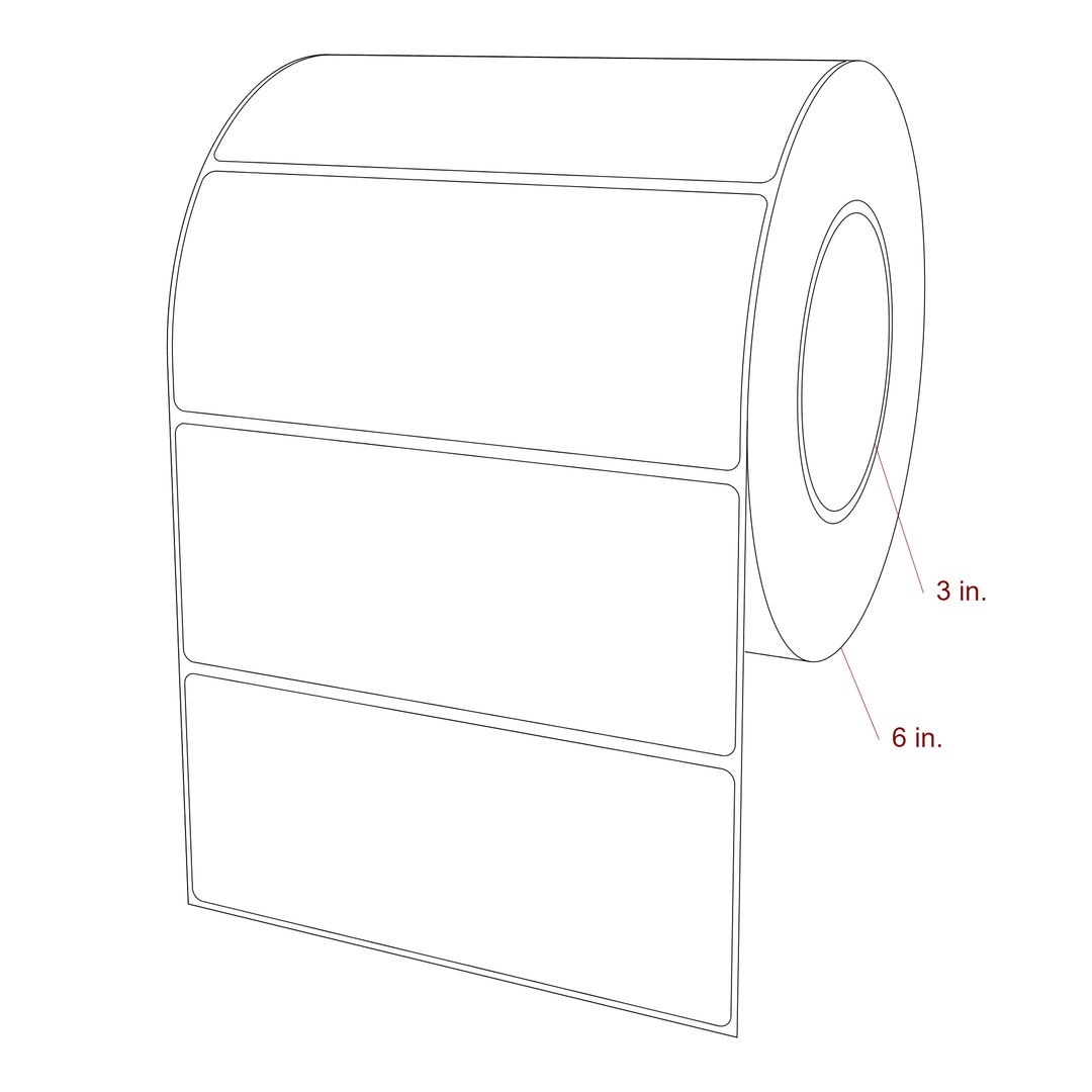 6 Inch x 2.5 Inch Rectangle Inkjet Label Roll - 3 Inch Core - 6 Inch Roll OD - 3D Perspective