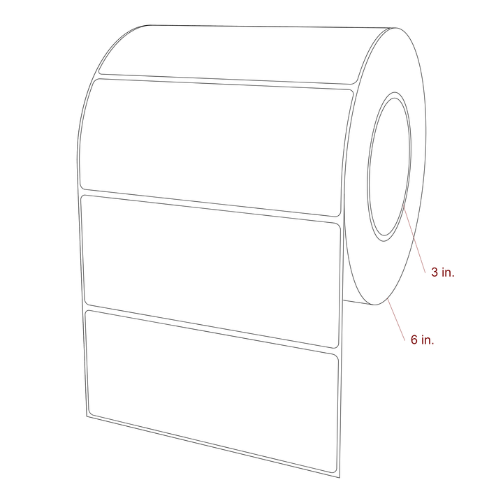 6 Inch x 2.5 Inch Rectangle Inkjet Label Roll - 3 Inch Core - 6 Inch Roll OD - 3D Perspective