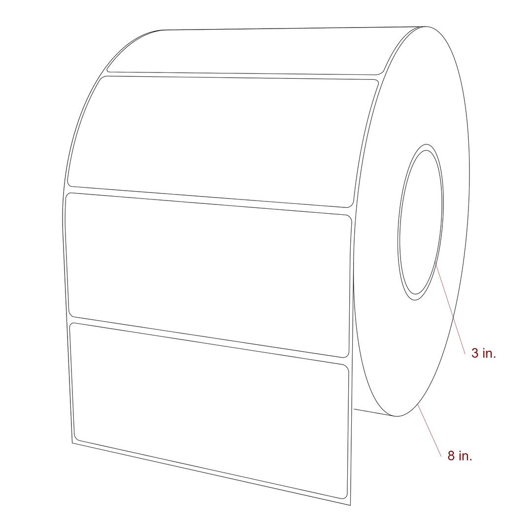 6 Inch x 2.5 Inch Rectangle Inkjet Label Roll - 3 Inch Core - 8 Inch Roll OD - 3D Perspective