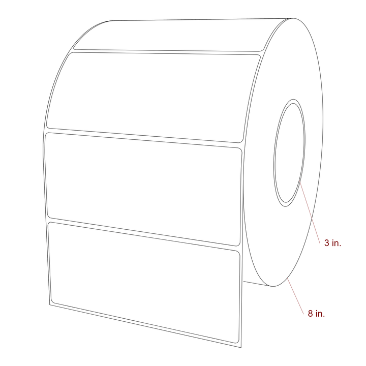 6 Inch x 2.5 Inch Rectangle Inkjet Label Roll - 3 Inch Core - 8 Inch Roll OD - 3D Perspective