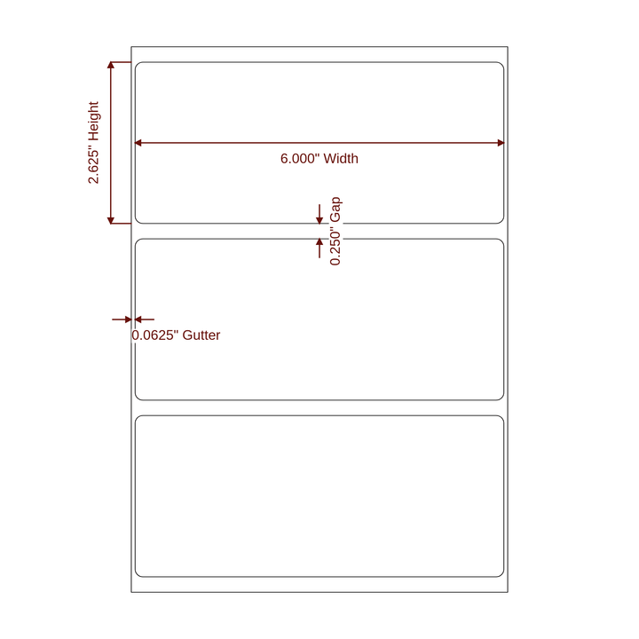 6" x 2.625" Rectangle Roll for Epson ColorWorks, VIPColor & Primera Printers; 6" x 2.625" Rectangle Label Diagram