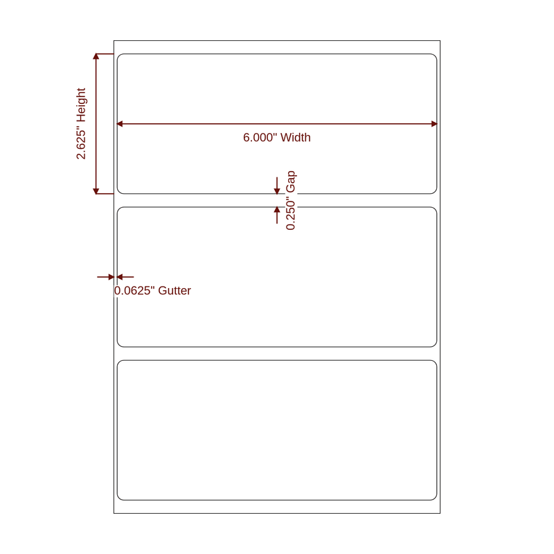 6" x 2.625" Inkjet Label Rolls | Fits Epson ColorWorks, VIPColor & Primera - Label Diagram