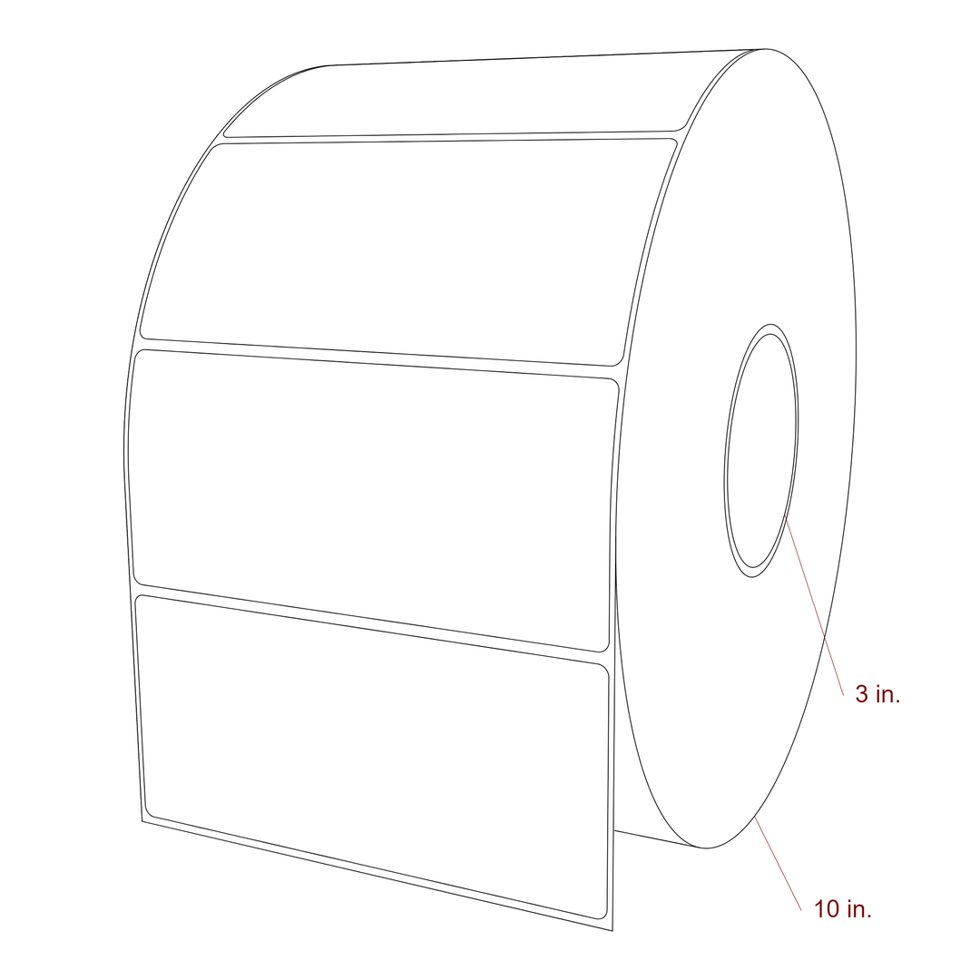 6 Inch x 2.75 Inch Rectangle Inkjet Label Roll - 3 Inch Core - 10 Inch Roll OD - 3D Perspective