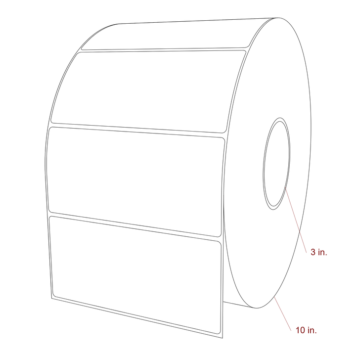 6 Inch x 2.75 Inch Rectangle Inkjet Label Roll - 3 Inch Core - 10 Inch Roll OD - 3D Perspective