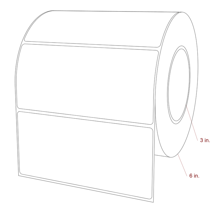 6 Inch x 2.75 Inch Rectangle Inkjet Label Roll - 3 Inch Core - 6 Inch Roll OD - 3D Perspective