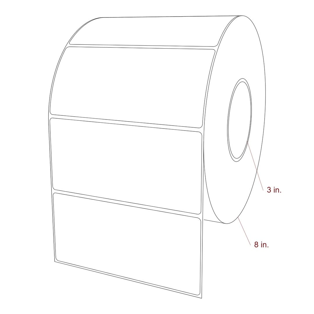 6 Inch x 2.75 Inch Rectangle Inkjet Label Roll - 3 Inch Core - 8 Inch Roll OD - 3D Perspective