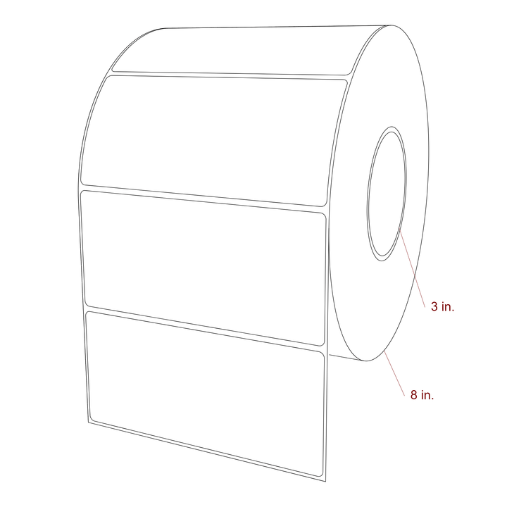 6 Inch x 2.75 Inch Rectangle Inkjet Label Roll - 3 Inch Core - 8 Inch Roll OD - 3D Perspective