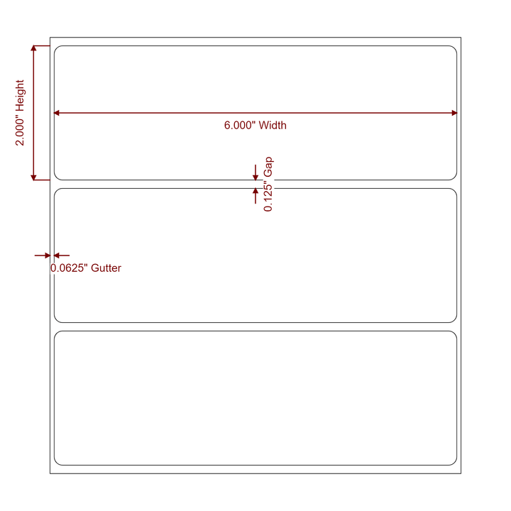 6 Inch x 2 Inch Rectangle Inkjet Label Roll - 2D Drawing