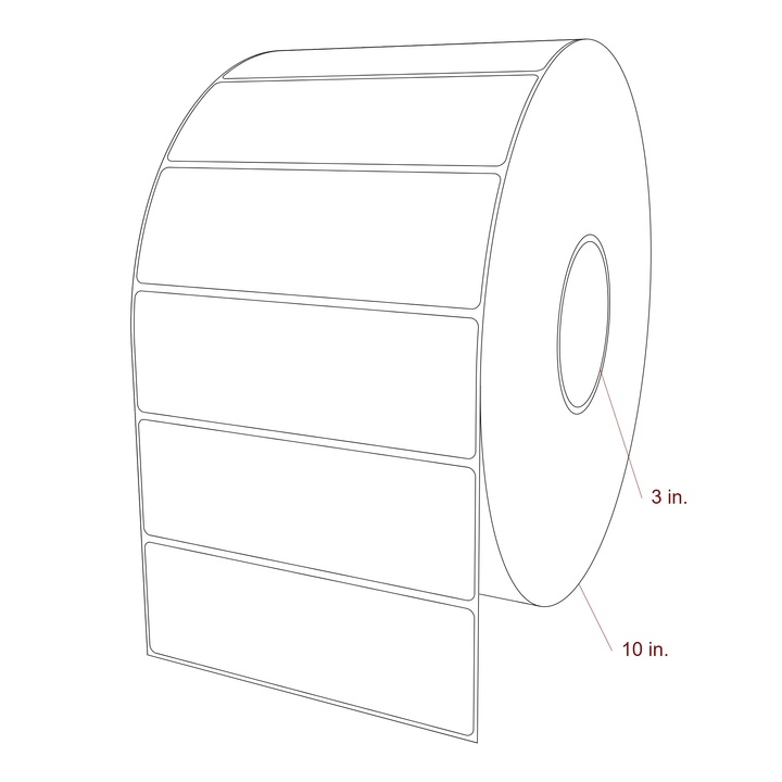 6 Inch x 2 Inch Rectangle Inkjet Label Roll - 3 Inch Core - 10 Inch Roll OD - 3D Perspective