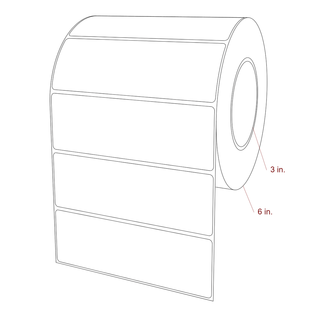 6 Inch x 2 Inch Rectangle Inkjet Label Roll - 3 Inch Core - 6 Inch Roll OD - 3D Perspective
