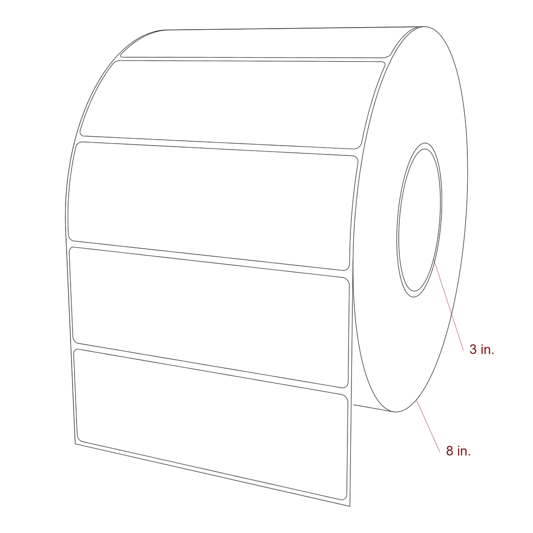 6 Inch x 2 Inch Rectangle Inkjet Label Roll - 3 Inch Core - 8 Inch Roll OD - 3D Perspective