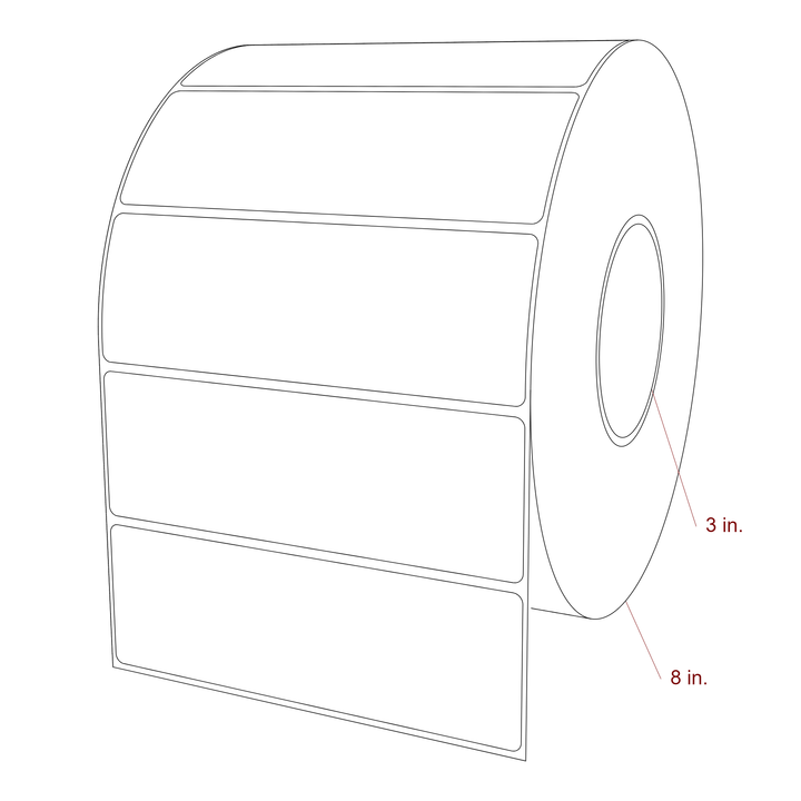 6 Inch x 2 Inch Rectangle Inkjet Label Roll - 3 Inch Core - 8 Inch Roll OD - 3D Perspective