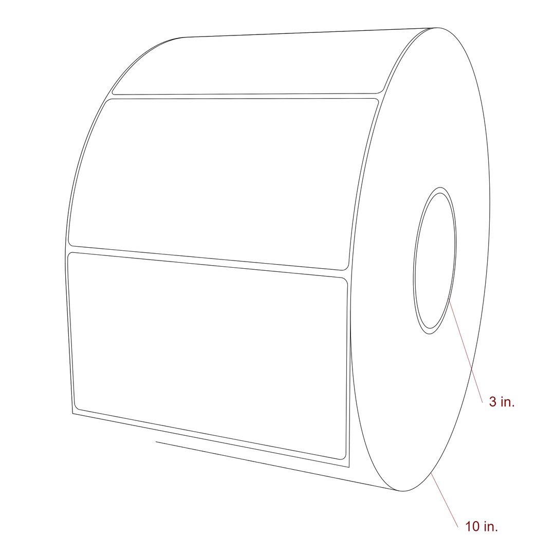 6 Inch x 3.25 Inch Rectangle Inkjet Label Roll - 3 Inch Core - 10 Inch Roll OD - 3D Perspective