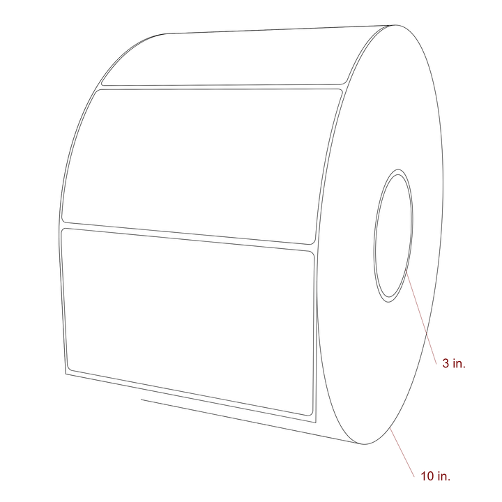 6 Inch x 3.25 Inch Rectangle Inkjet Label Roll - 3 Inch Core - 10 Inch Roll OD - 3D Perspective