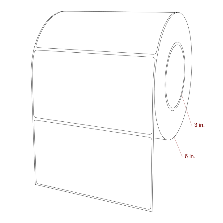6 Inch x 3.25 Inch Rectangle Inkjet Label Roll - 3 Inch Core - 6 Inch Roll OD - 3D Perspective