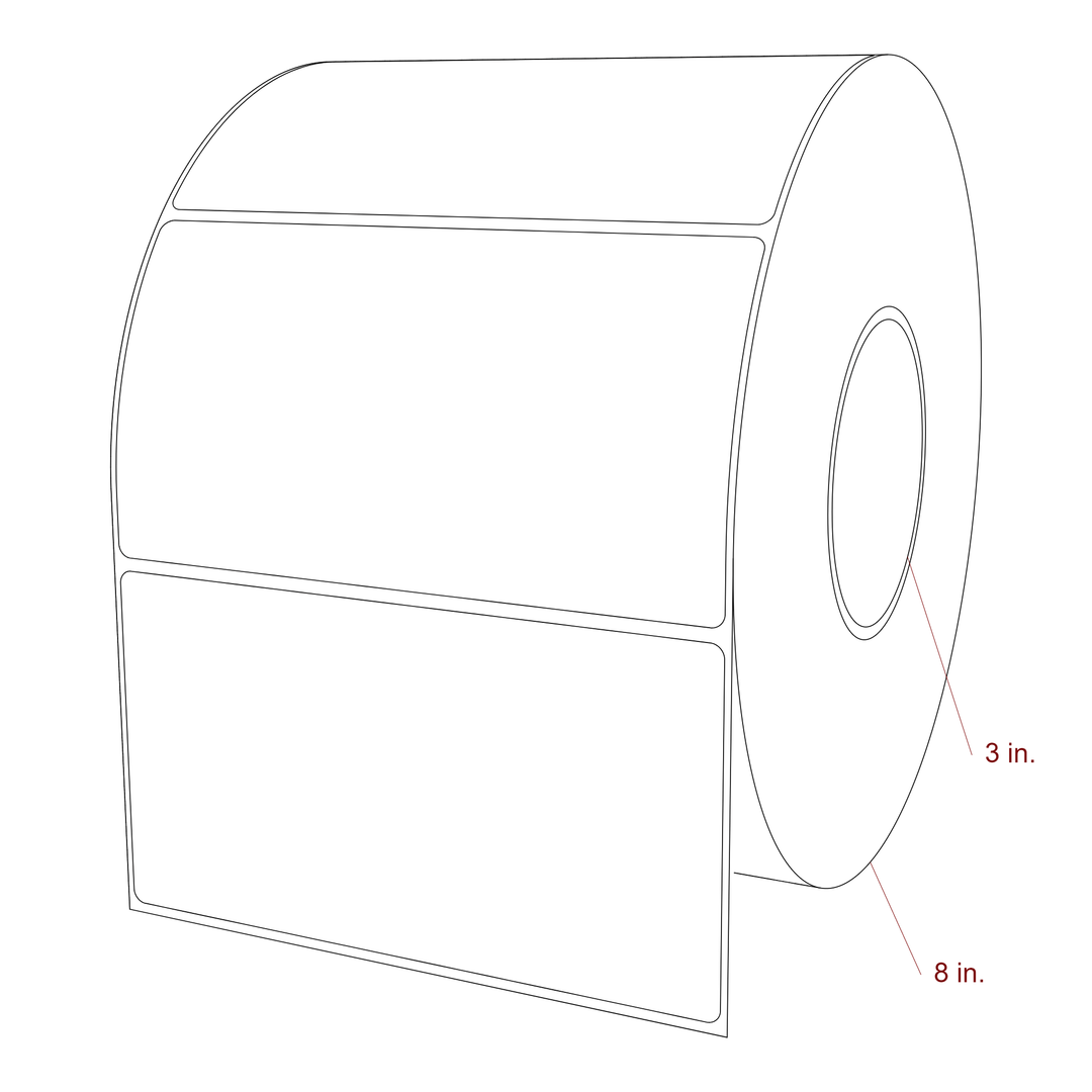 6 Inch x 3.25 Inch Rectangle Inkjet Label Roll - 3 Inch Core - 8 Inch Roll OD - 3D Perspective