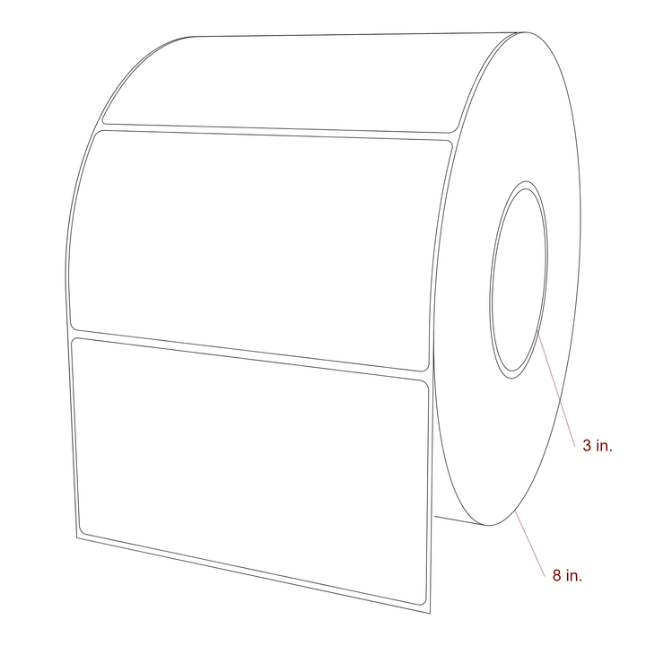 6 Inch x 3.25 Inch Rectangle Inkjet Label Roll - 3 Inch Core - 8 Inch Roll OD - 3D Perspective