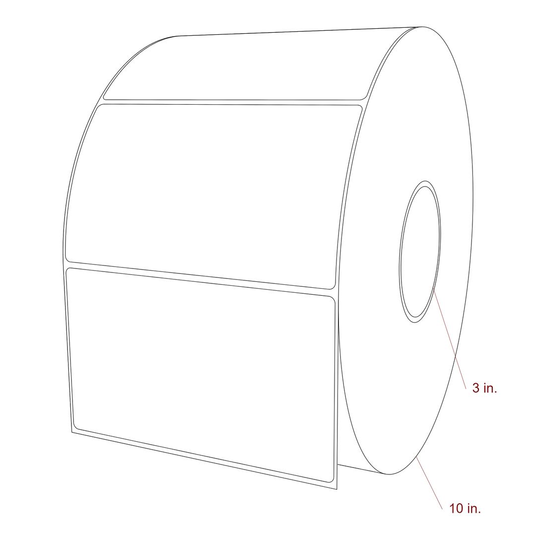 6 Inch x 3.5 Inch Rectangle Inkjet Label Roll - 3 Inch Core - 10 Inch Roll OD - 3D Perspective
