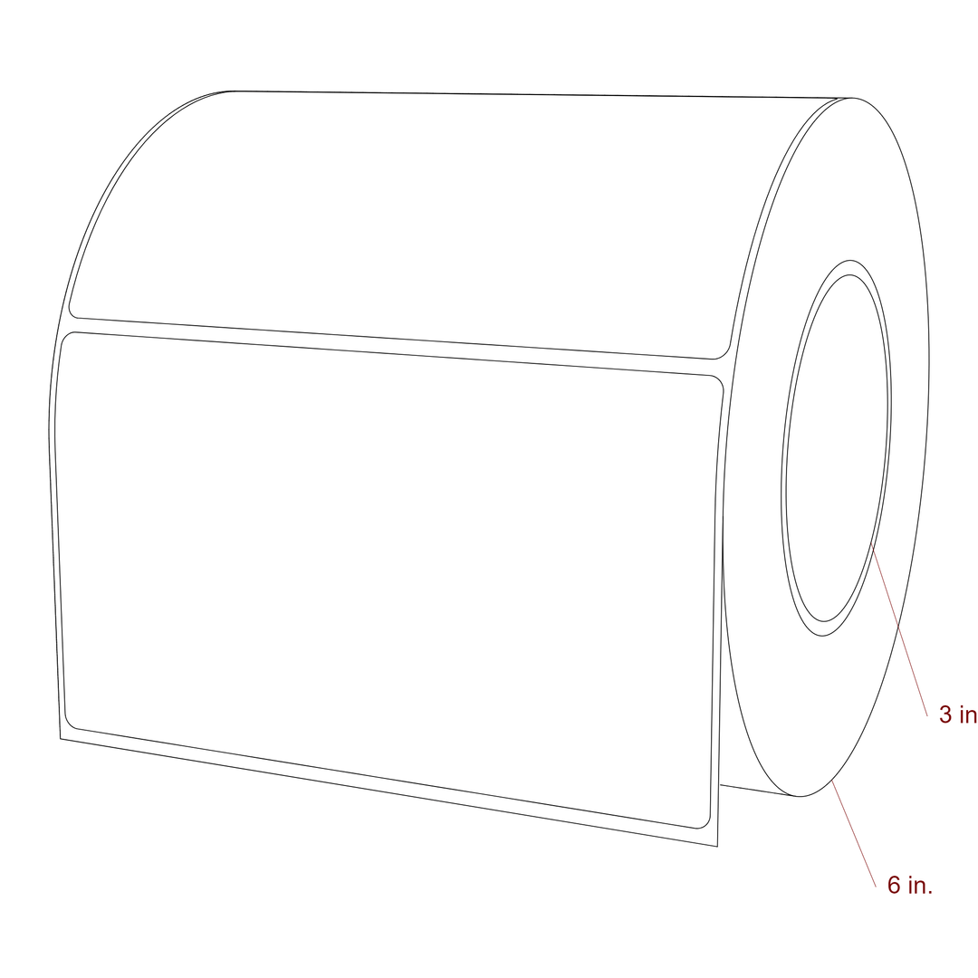 6 Inch x 3.5 Inch Rectangle Inkjet Label Roll - 3 Inch Core - 6 Inch Roll OD - 3D Perspective