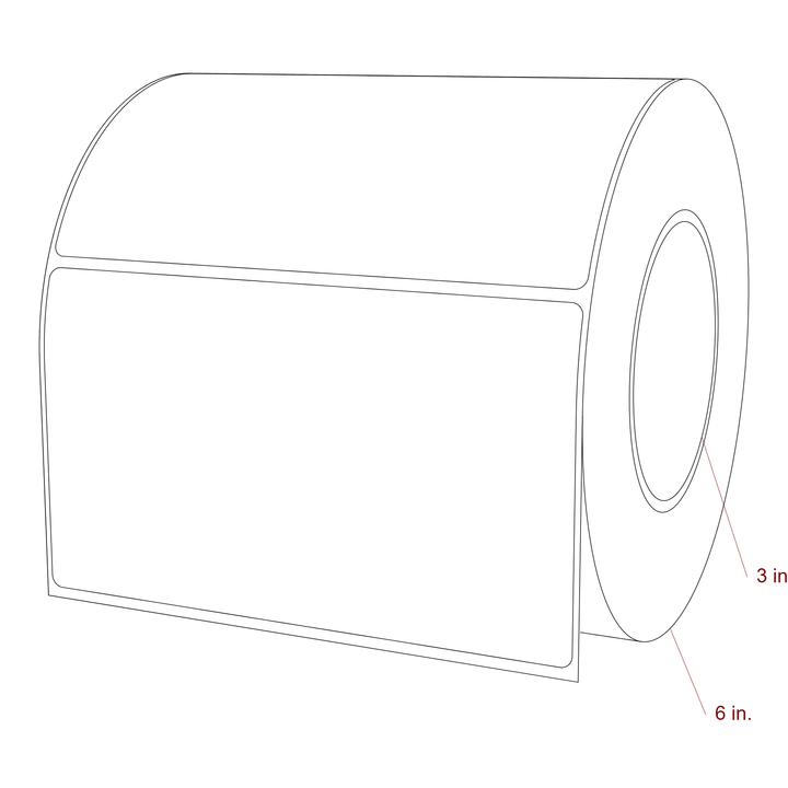 6 Inch x 3.5 Inch Rectangle Inkjet Label Roll - 3 Inch Core - 6 Inch Roll OD - 3D Perspective