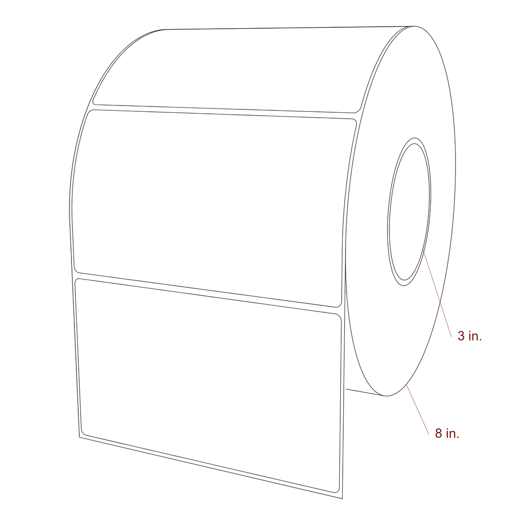 6 Inch x 3.5 Inch Rectangle Inkjet Label Roll - 3 Inch Core - 8 Inch Roll OD - 3D Perspective