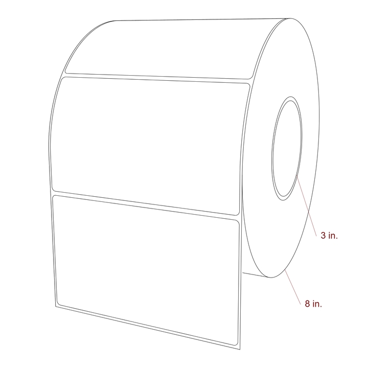 6 Inch x 3.5 Inch Rectangle Inkjet Label Roll - 3 Inch Core - 8 Inch Roll OD - 3D Perspective