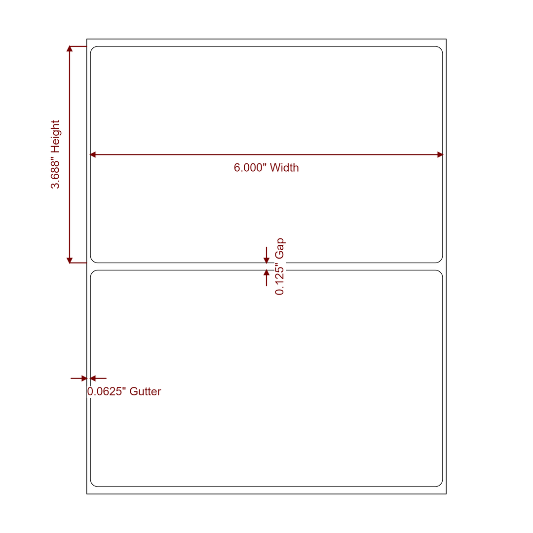 6" x 3.6875" Rectangle Roll for Epson ColorWorks, VIPColor & Primera Printers; 6" x 3.6875" Rectangle Label Diagram