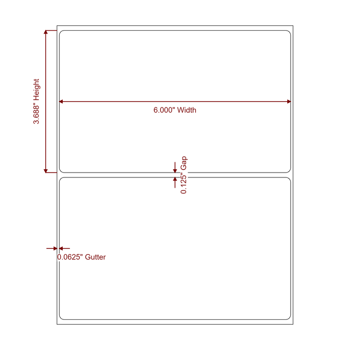6" x 3.6875" Rectangle Roll for Epson ColorWorks, VIPColor & Primera Printers; 6" x 3.6875" Rectangle Label Diagram
